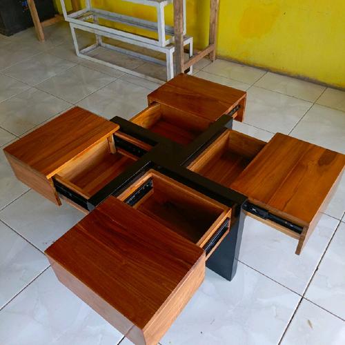 meja ruang tamu 4slide laci /coffe table kayu jati modern minimalis