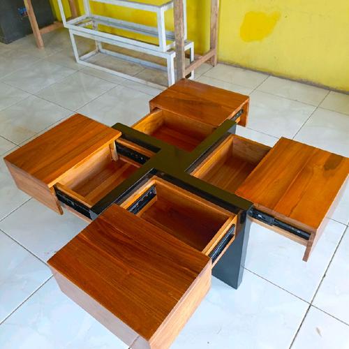 meja ruang tamu 4slide laci /coffe table kayu jati modern minimalis