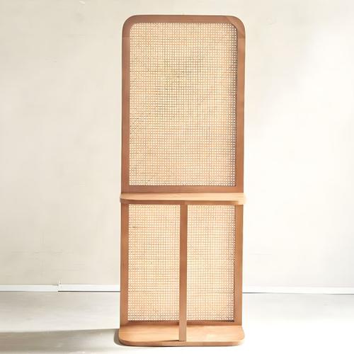 Rak dinding solid wood kayu jati modern minimalis varian kombinasi rotan alami