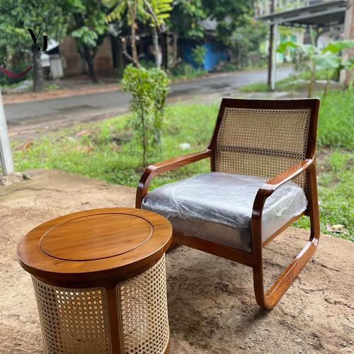 sofa single longue chair varian kombinasi rotan alami kayu jati