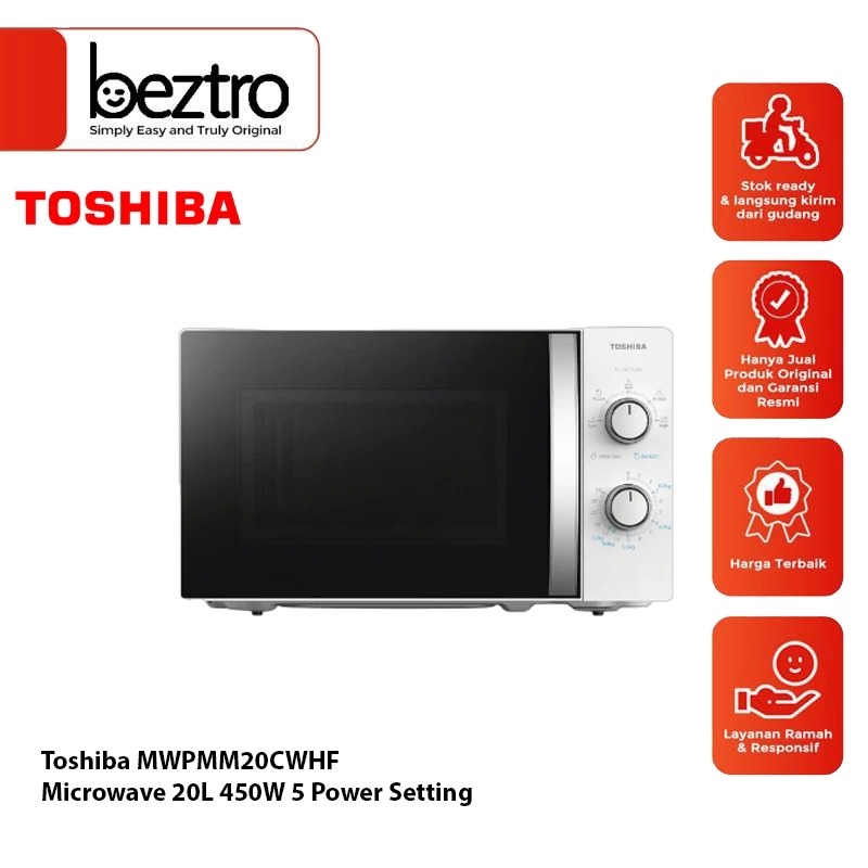 Toshiba MWP-MM20C(WH)-F MWPMM20CWHF – Microwave 20 Liter 450 Watt 5 Power Setting Low Watt