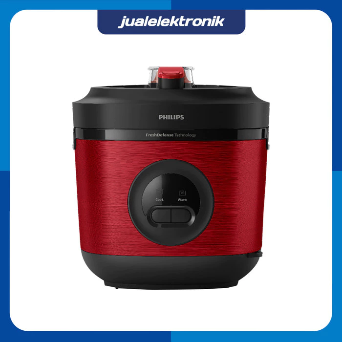 Philips HD 3211 Rice Cooker Stainless Steel 1.8 Liter HD3211 / HD3211/30 - Magic Com 3 in 1 Bakuhanseki Coating Red
