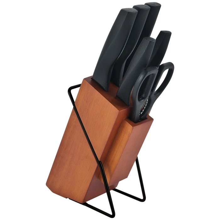 Oxone Pisau Set Premium Ox983 6 Pcs Knife Set With Rubber Wood Block Wooden Pisau Set