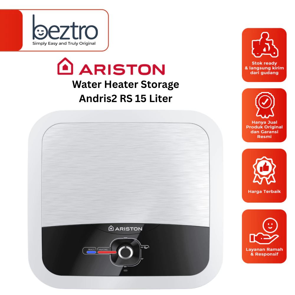 Ariston Water Heater Andris2 RS 15 Liter - Pemanas Air Electric 15L 350W Titanium + Lampu + ELCB +AG