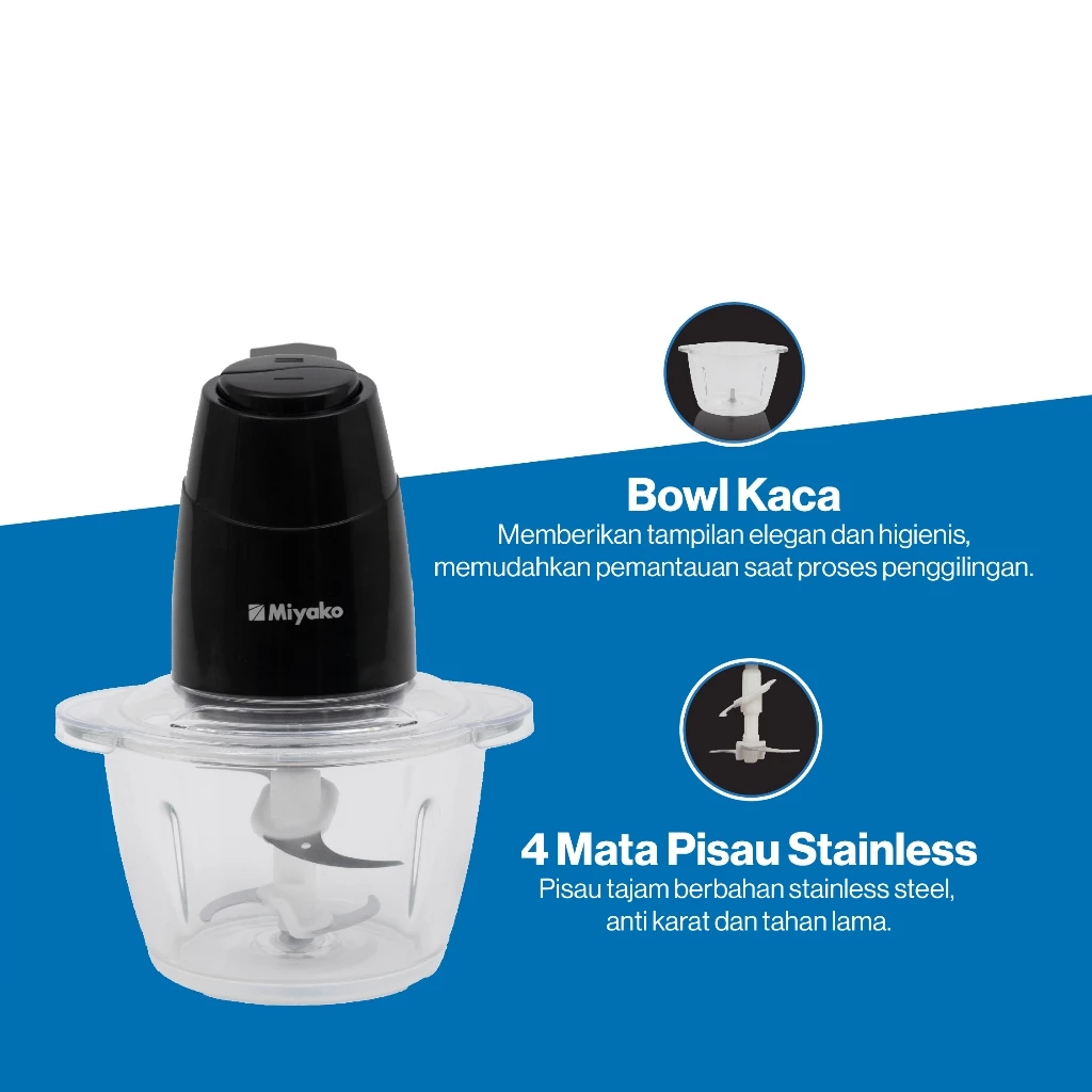 Miyako Chopper CH-012 MA - Kapasitas 1.2 Liter 300 Watt Bowl Kaca CH012MA