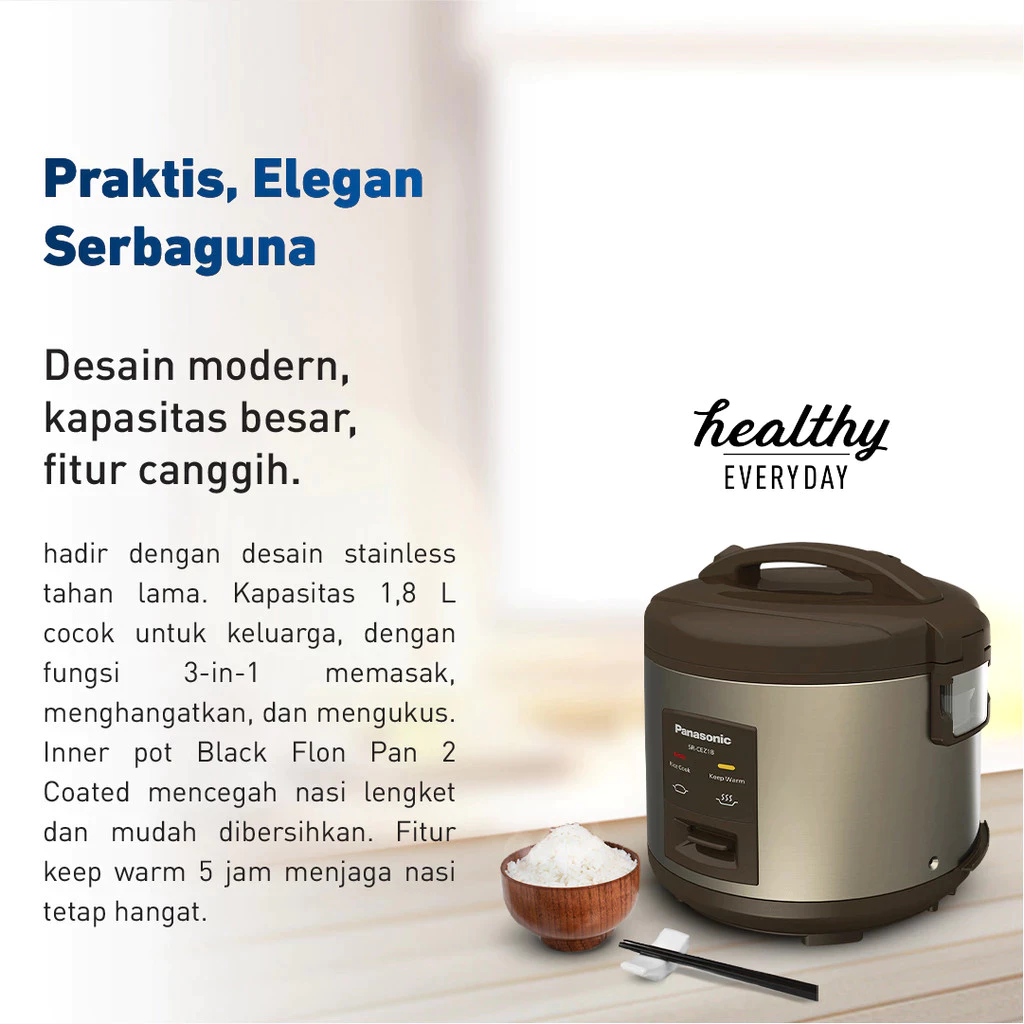 Panasonic Rice Cooker 3in1 SR-CEZ18DBR – Magic Com 1.8 Liter Deep Brown Rice Cooker SR-CEZ18DBR