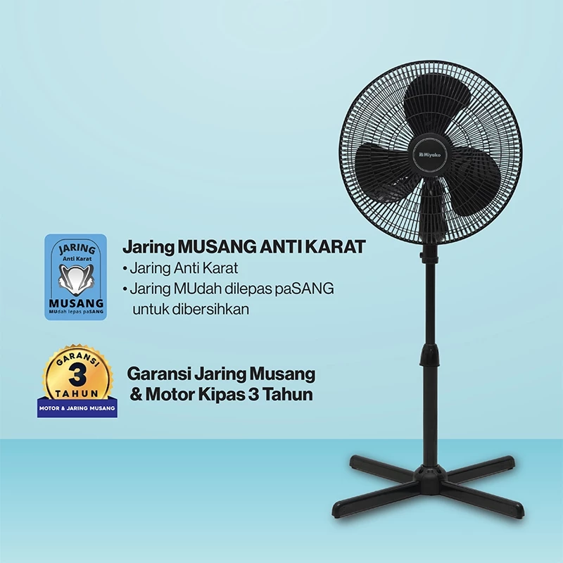 Miyako Kipas Angin Berdiri KAS-1606-XPL - Stand Fan 16in Kaki Silang 50W Plastik KAS1606XPL
