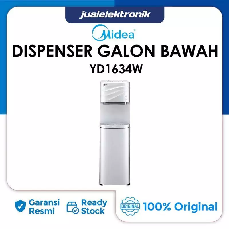 Midea Dispenser Standing Galon Bawah YD1634W Low Watt - Cool 80 Watt & Hot 190 Watt