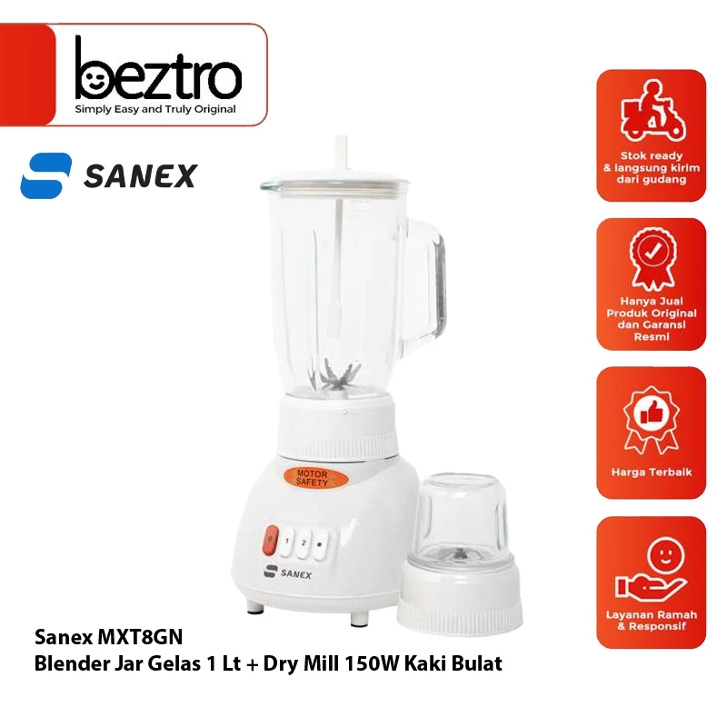 Sanex Blender Kaca MXT8GN MXT8 GN MX-T8GN 1 Liter + Dry Mill - 150 Watt Kaki Bulat Pelumat Terbaru