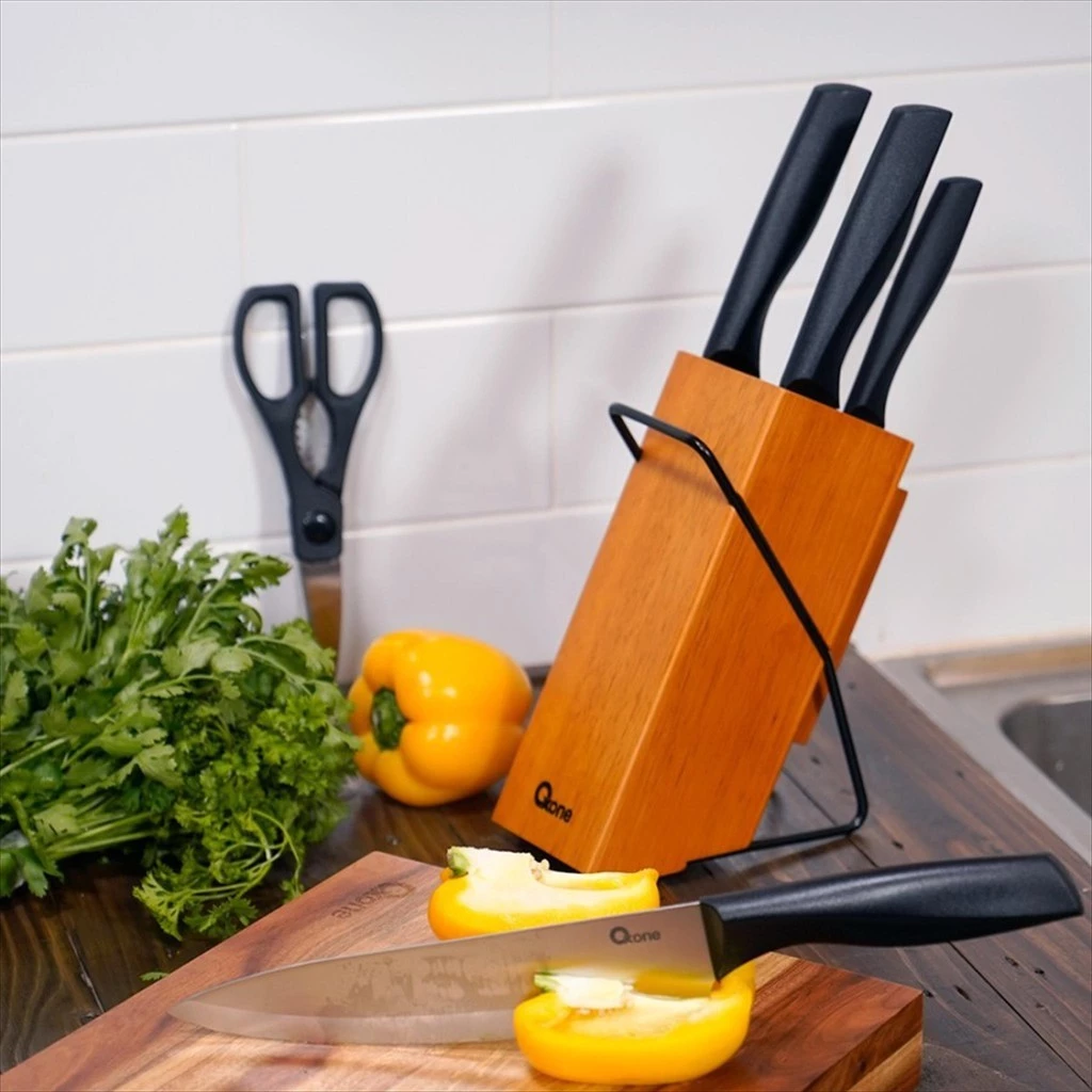 Oxone Pisau Set Premium Ox983 6 Pcs Knife Set With Rubber Wood Block Wooden Pisau Set