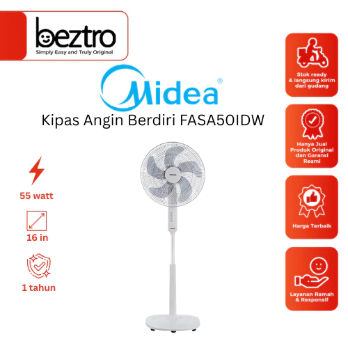 Midea Kipas Angin Berdiri F-ASA50ID(W) - Standing Fan 16 inch 55 Watt Cyclone12 FASA50IDW