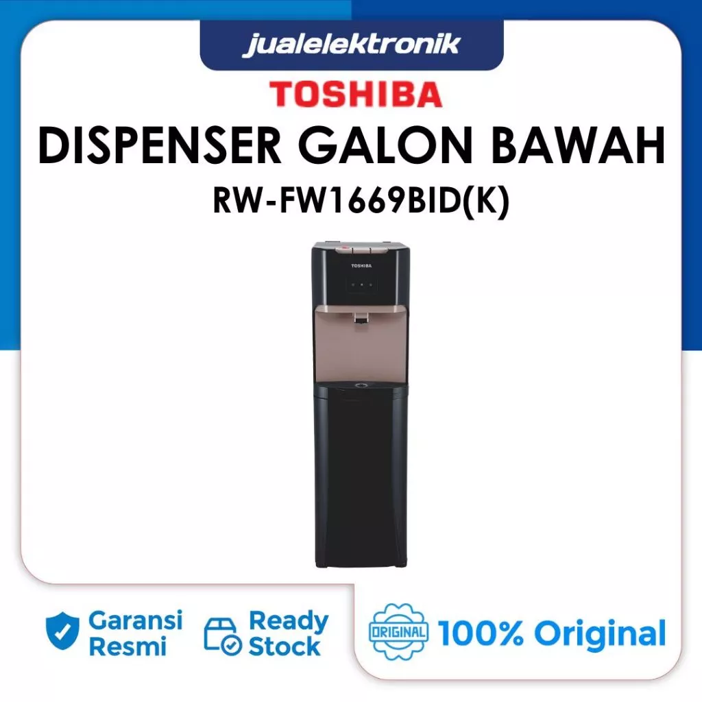 Toshiba Dispenser Galon Bawah RW-FW1669BID(K) - Cooling 100 Watt & Hot 190 Watt RWFW1669BIDK