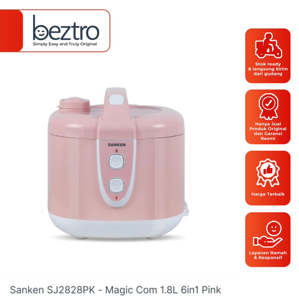 Rice Cooker Sanken SJ-2828PK Panci Sehat Stainless Steel 1.8 Liter Warna Pink Pastel SJ2828PK