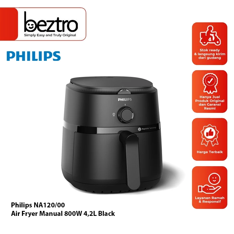 Philips NA120/00 – Air Fryer Manual 800 Watt 4.2 Liter Black Hitam