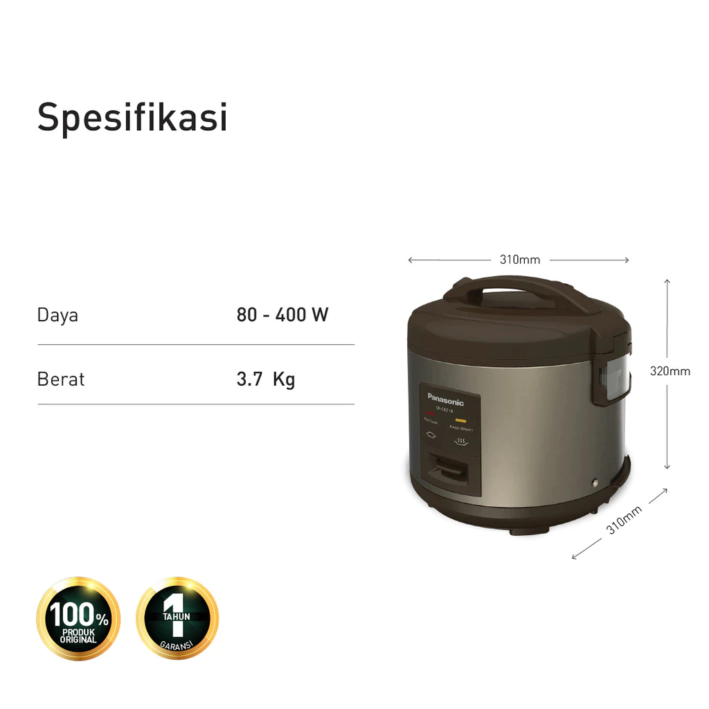 Panasonic Rice Cooker 3in1 SR-CEZ18DBR – Magic Com 1.8 Liter Deep Brown Rice Cooker SR-CEZ18DBR