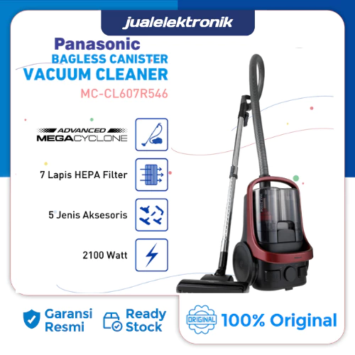 Panasonic Vacuum Cleaner MC-CL607R MCCL607R MCCL-607R MCCL 607 R - 4 in 1 Bagless Canister 2100 Watt 7 Layers Filter with HEPA