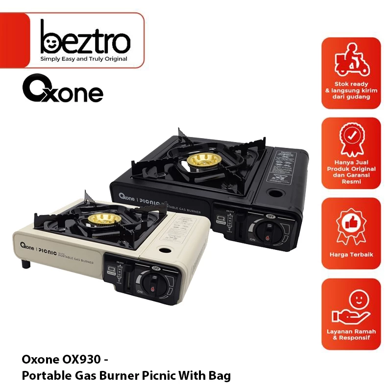 OXONE OX930 OX-930 OX 930 Kompor gas portable BBQ (GAS Butane) Hitam dan Putih dengan Tas