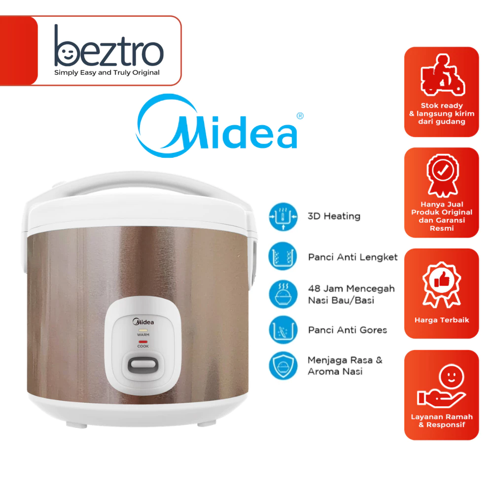 Midea Rice Cooker MB-YJ50301D(WP) Brown – Rice Cooker 1.8 Liter 400 Watt Crystal Gold Pot Non Stick
