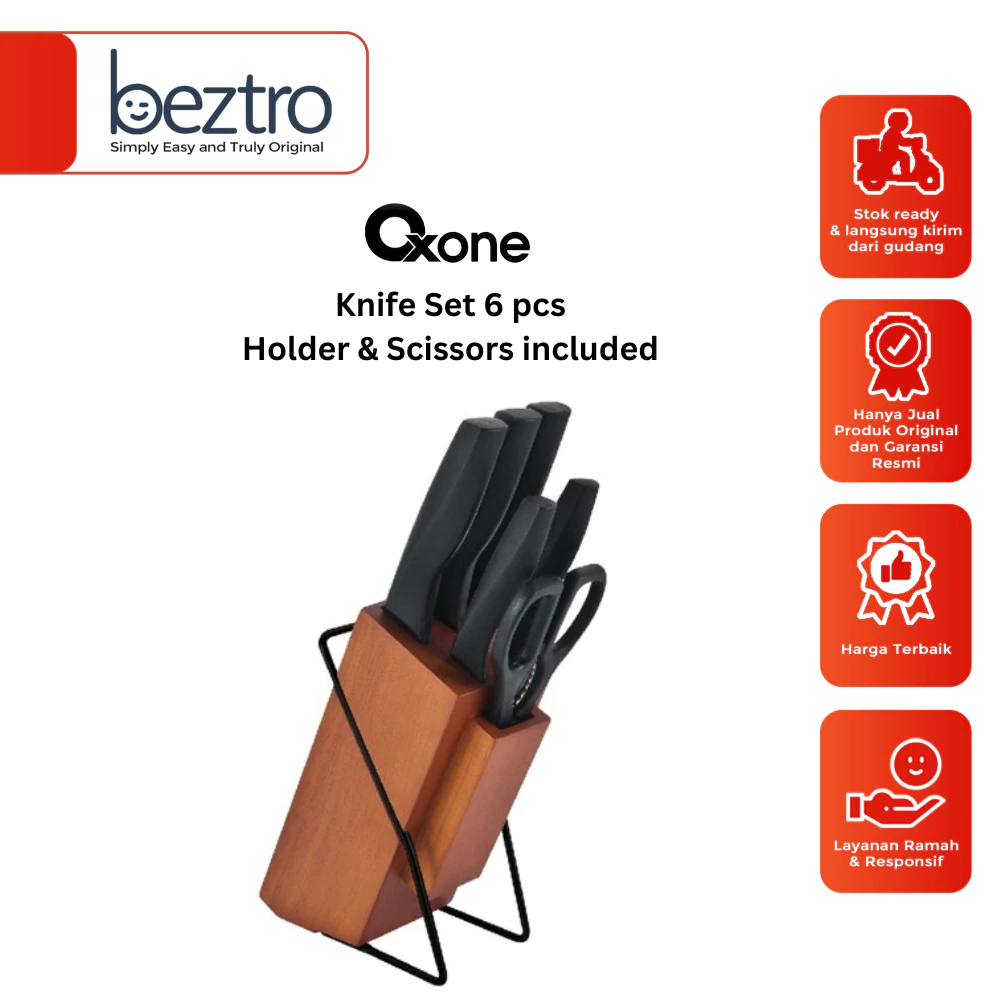 Oxone Pisau Set Premium Ox983 6 Pcs Knife Set With Rubber Wood Block Wooden Pisau Set