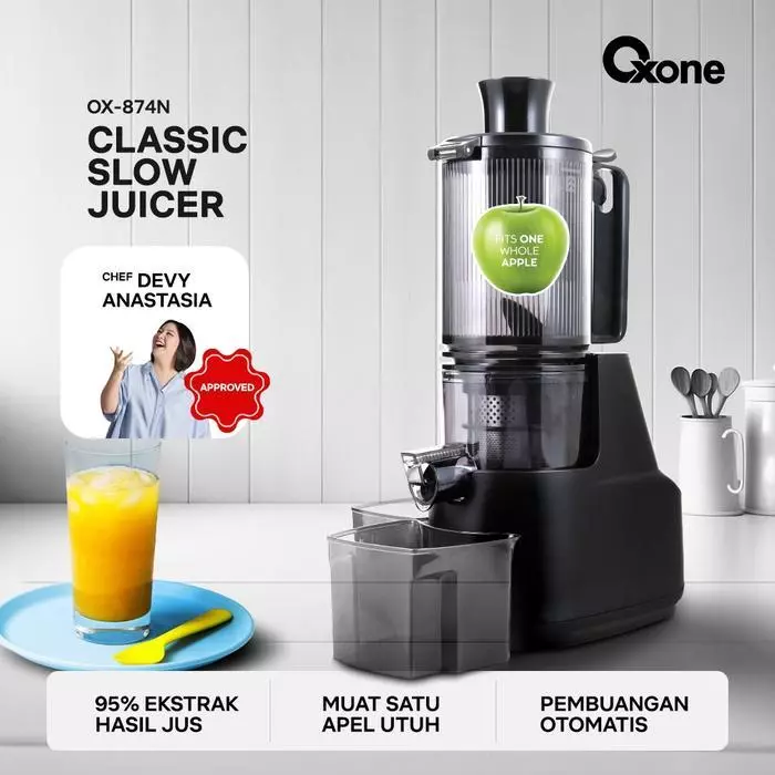 Oxone OX874N Classic Slow Juicer 1L- Jus Buah 95% Nutrisi Terjaga | Cold Press | Zero Metal | 150W