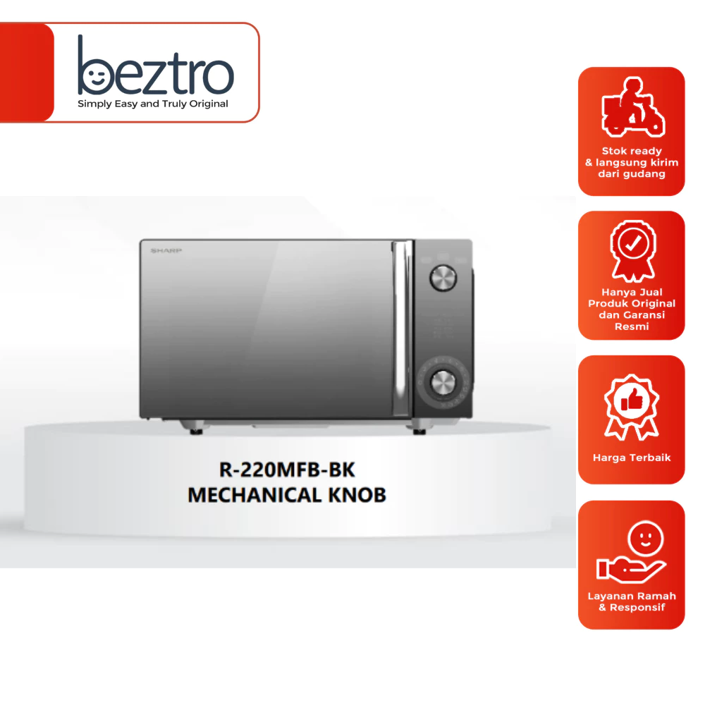 SHARP Microwave Flat Bed R-220MF-BK Pemanas Makanan Manual Mechanical Knob Wadah Rata 20L R220MFBK