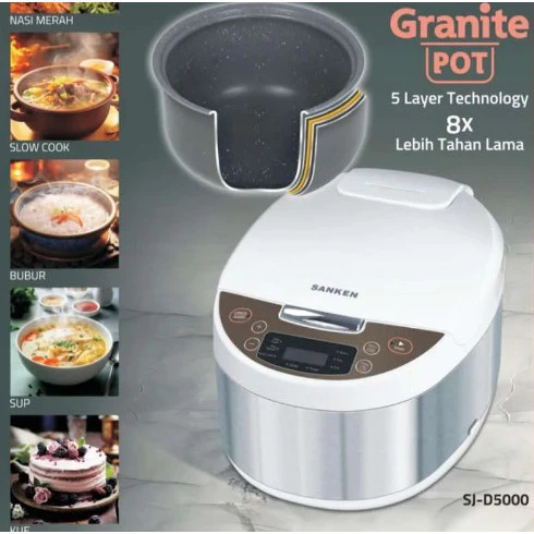 Sanken Super Com Digital SJ-D5000 / SJD5000 Rice Cooker 1.8 Liter Putih 5 Layers - Garansi Resmi
