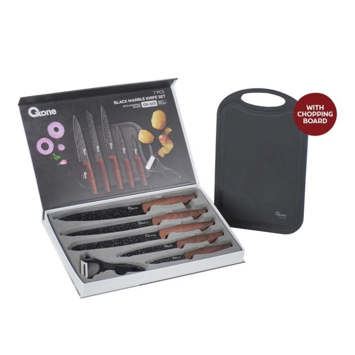 Oxone OX-605 T – Black Alumunium Knife Pisau Set + Talenan OX605 T