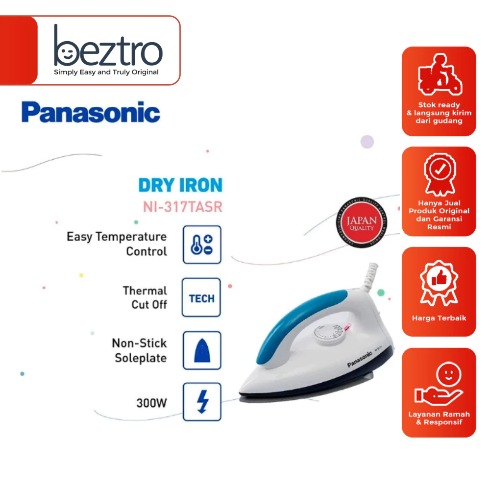 Panasonic Dry Iron NI-317TASR – Setrika 300 Watt Iron Non Stick Garansi Original NI317TASR