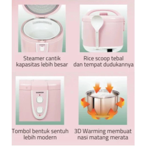 Rice Cooker Sanken SJ-2828PK Panci Sehat Stainless Steel 1.8 Liter Warna Pink Pastel SJ2828PK