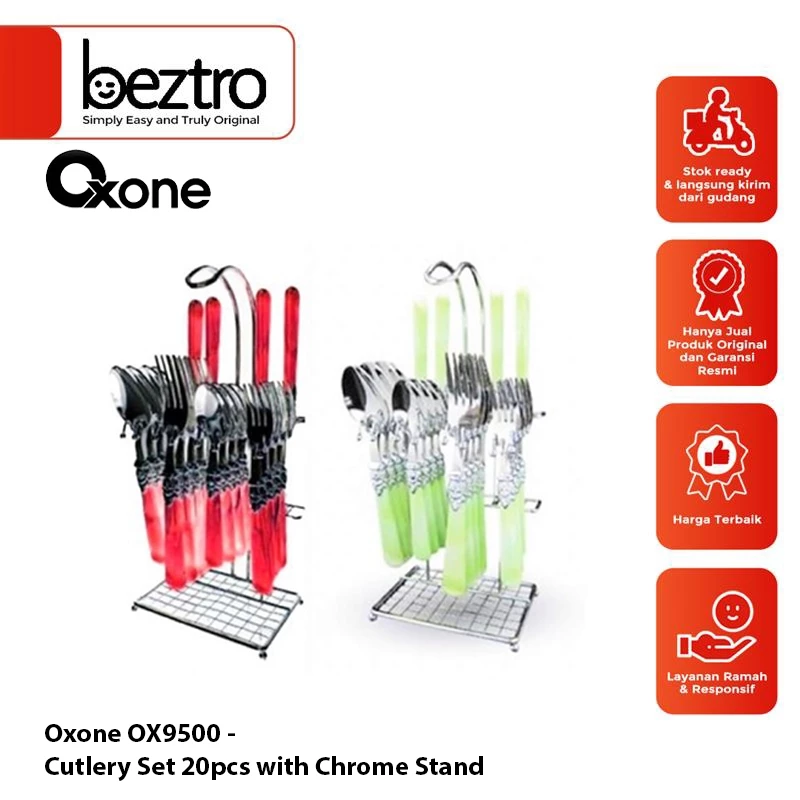 Oxone Sendok Makan Set 20 pcs with Chrome Stand OX9500 / Stainless