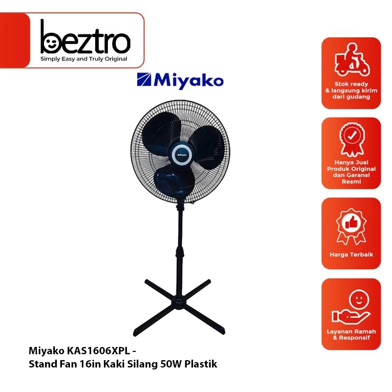 Miyako Kipas Angin Berdiri KAS-1606-XPL - Stand Fan 16in Kaki Silang 50W Plastik KAS1606XPL