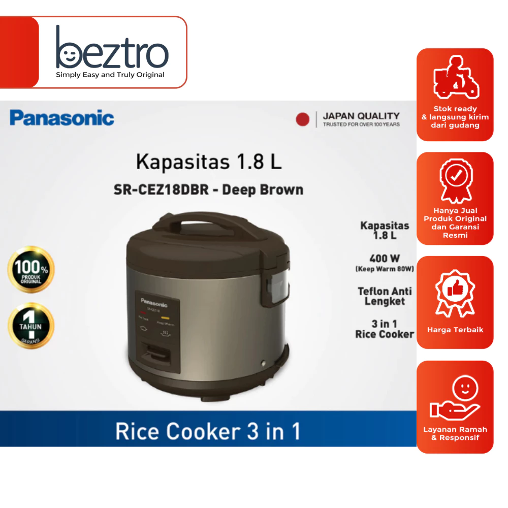 Panasonic Rice Cooker 3in1 SR-CEZ18DBR – Magic Com 1.8 Liter Deep Brown Rice Cooker SR-CEZ18DBR
