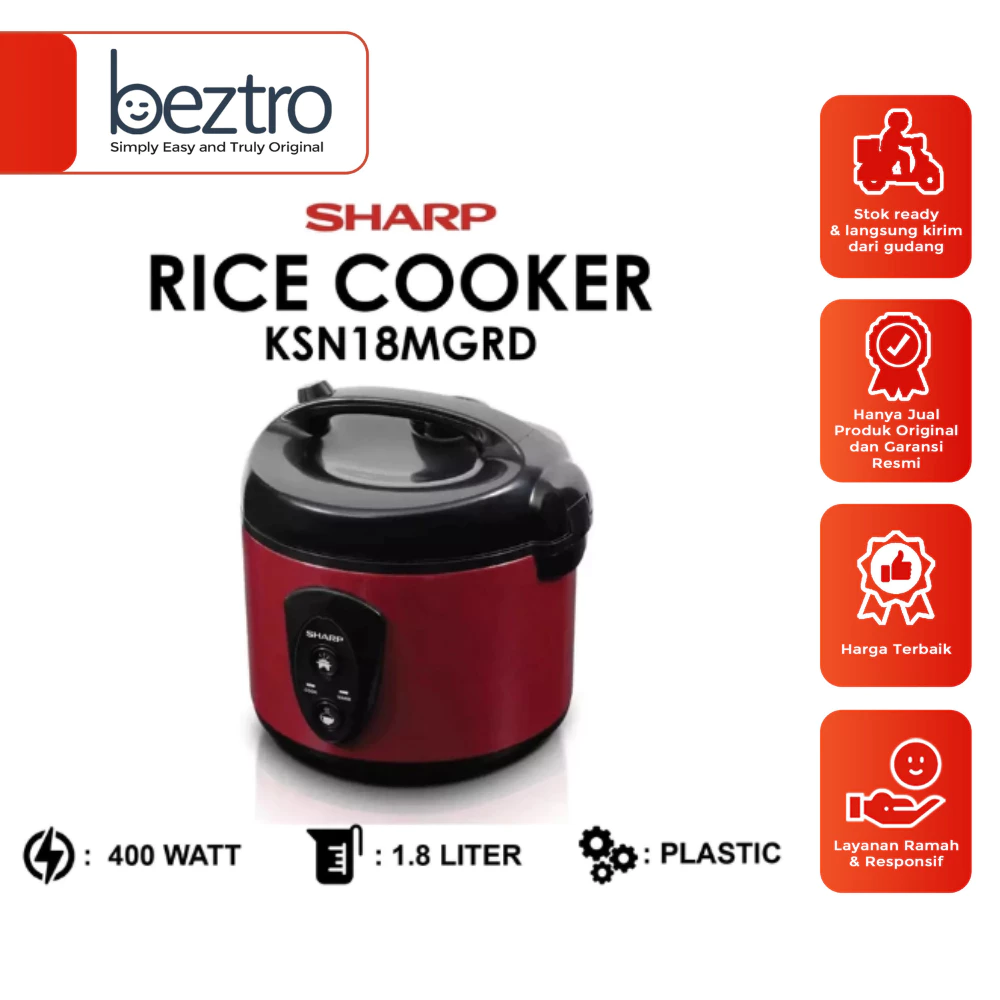 Sharp Rice Cooker 1.8 Liter Red KSN18MGRD KSN-18-MGRD Merah Red Magic Com Warmer Kukus