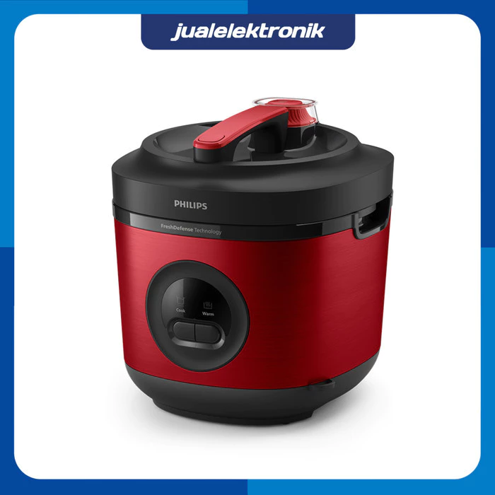 Philips HD 3211 Rice Cooker Stainless Steel 1.8 Liter HD3211 / HD3211/30 - Magic Com 3 in 1 Bakuhanseki Coating Red