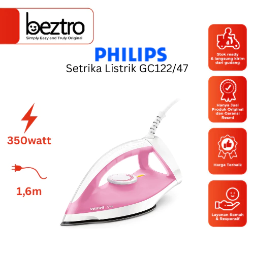 Philips Dry Iron Setrika Listrik Pink Merah Muda 350 Watt – GC122/47 GC-122