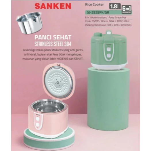 Rice Cooker Sanken SJ-2828PK Panci Sehat Stainless Steel 1.8 Liter Warna Pink Pastel SJ2828PK