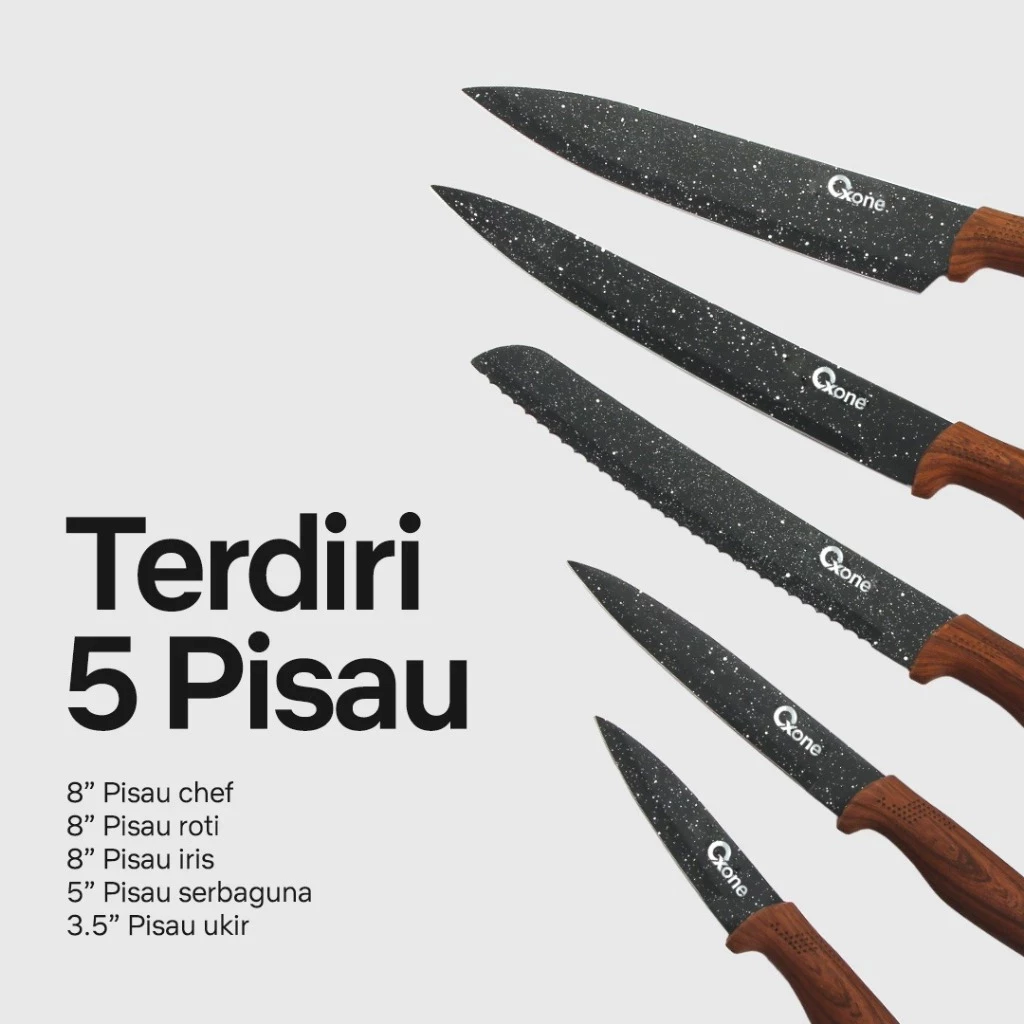 Oxone OX-605 T – Black Alumunium Knife Pisau Set + Talenan OX605 T