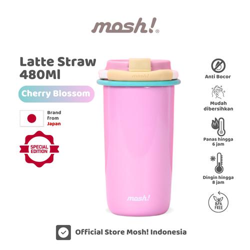 Mosh Straw Latte Tumbler - Botol Minum Stainless Steel 480ML - Cherry Blossom