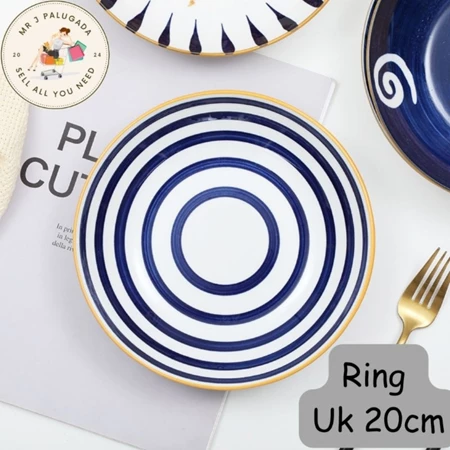 [Mr J] Piring Keramik Vintage Jepang Modern Bulat Piring Aesthetic Cantik / Piring Makan 8 Inch