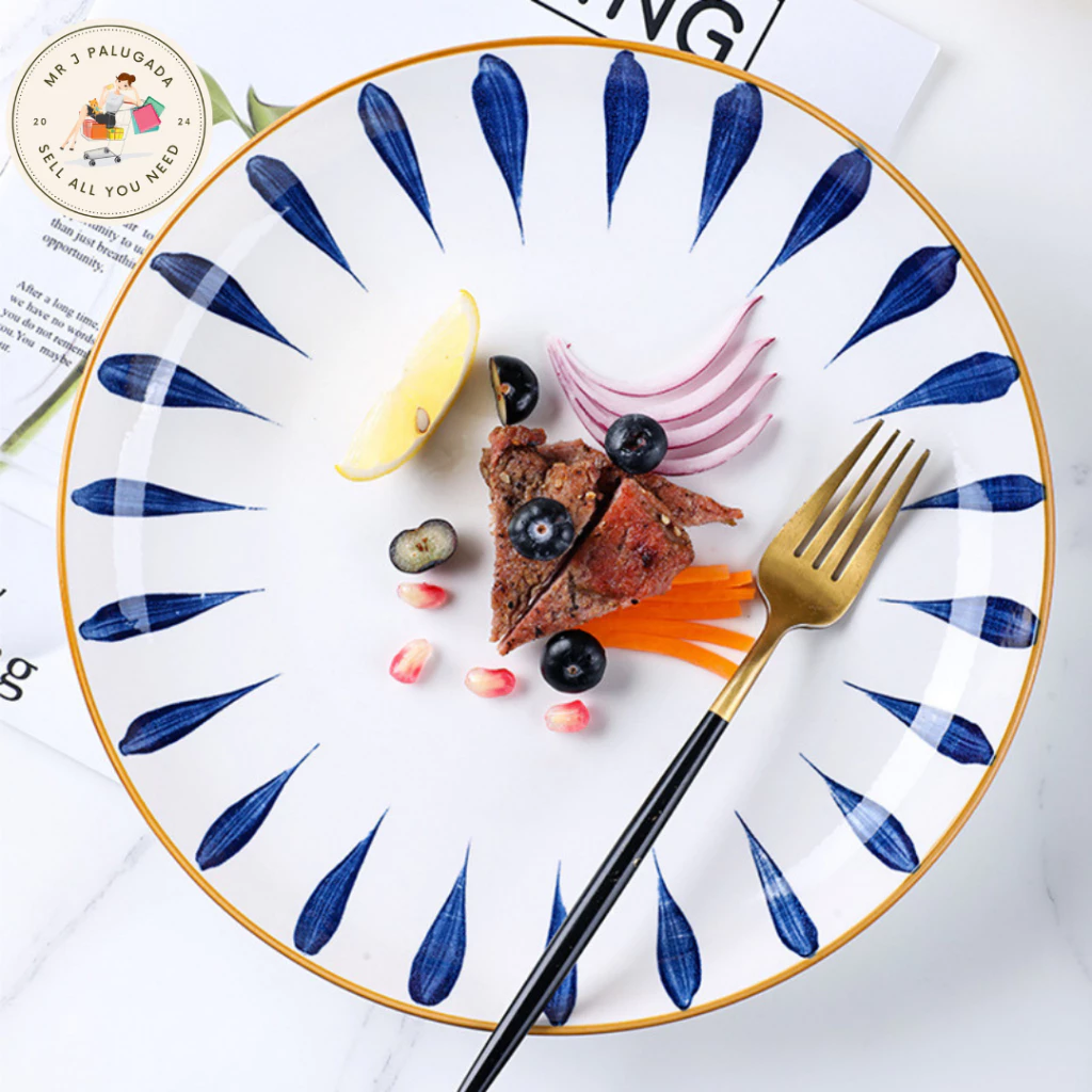 [Mr J] Piring Keramik Vintage Jepang Modern Bulat Piring Aesthetic Cantik / Piring Makan 8 Inch