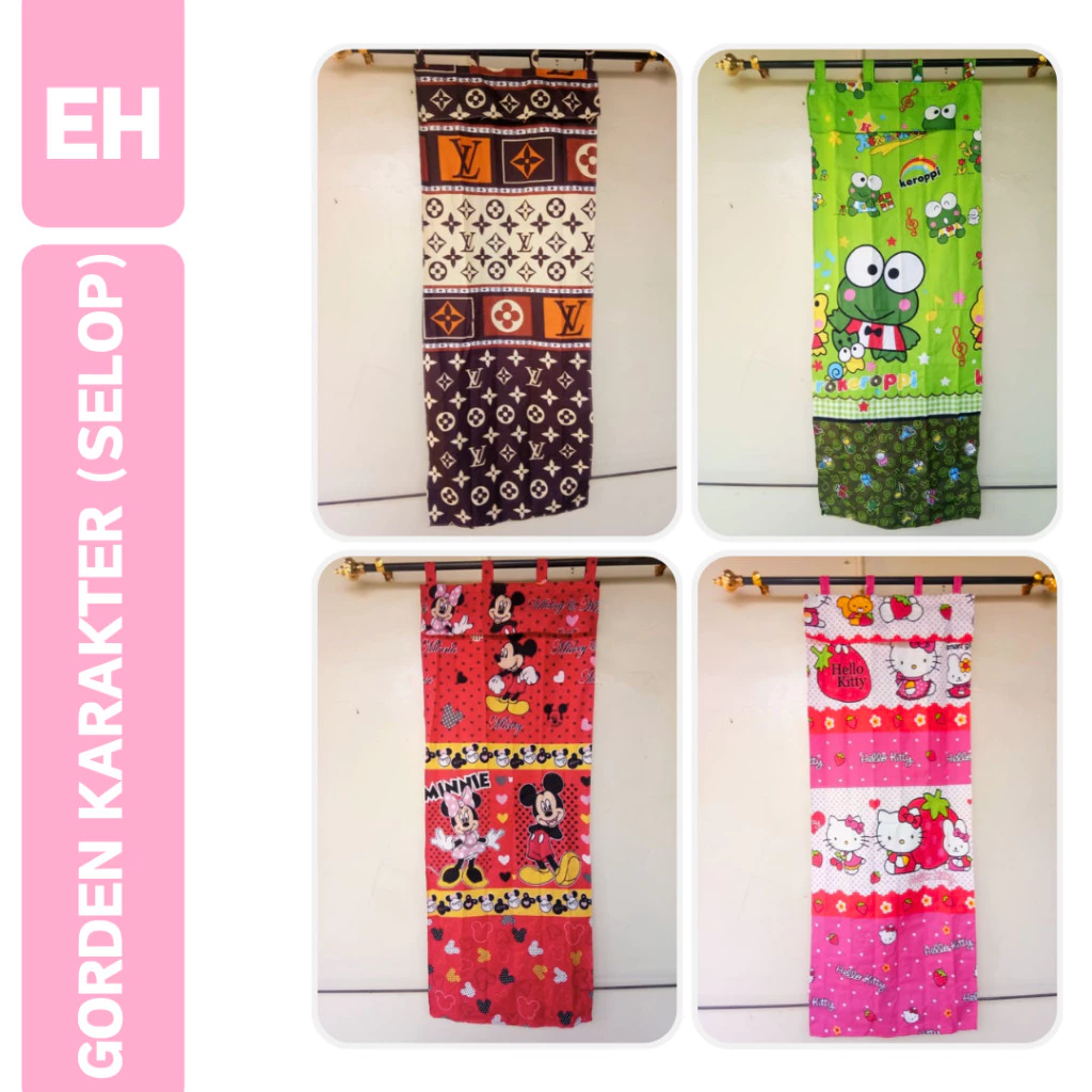 EMMEHOME- Gorden Pintu Kamar Plisket Motif Karakter Anak / Bunga Murah Berkualitas 100x200