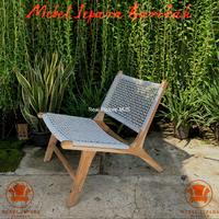 Kursi Santai Teras Rotan Sintetis Kombinasi Kayu Jati Kursi Tamu Minimalis - Mentah