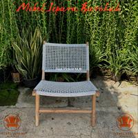 Kursi Santai Teras Rotan Sintetis Kombinasi Kayu Jati Kursi Tamu Minimalis - Mentah