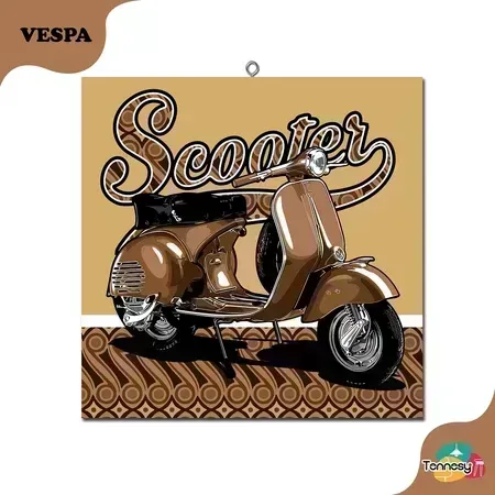 TENNESY Hiasan Dinding Vespa Scooter Motor Retro 20x20CM Wall Decor Pajangan Kayu Dekorasi Rumah