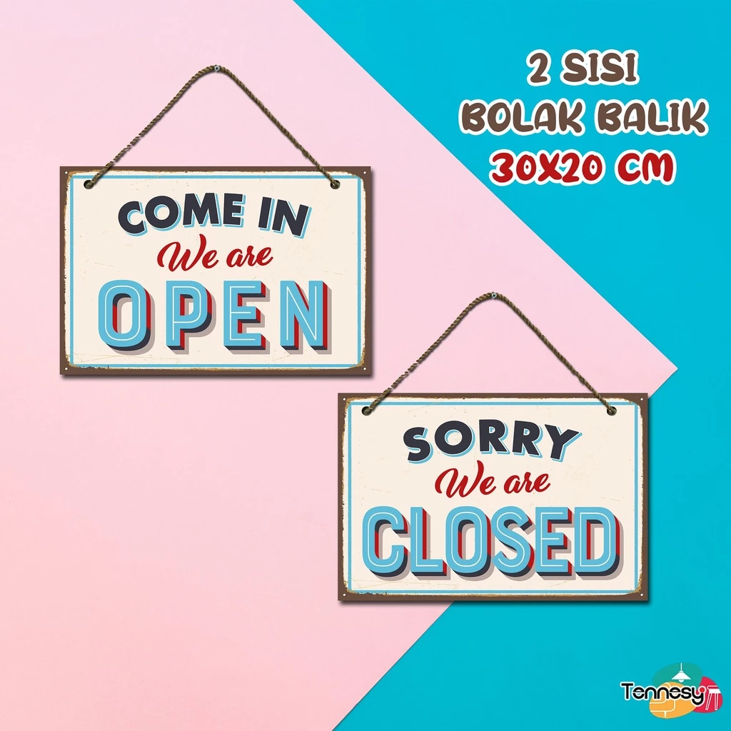 TENNESY Pajangan Sign Hiasan Gantungan Tali Open Close Toko Retro 30x20CM Dekorasi Gantung