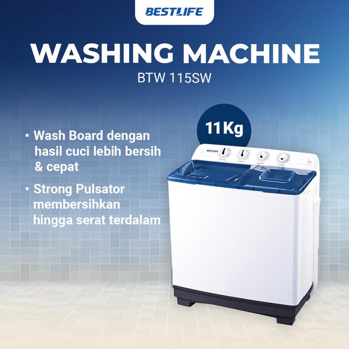 BESTLIFE Official Store - Mesin Cuci 2 Tabung Kapasitas 11 KG - Washing Maching BTW 115SW with Super Strong Pulsator untuk Membersihkan Hingga Noda Terdalam