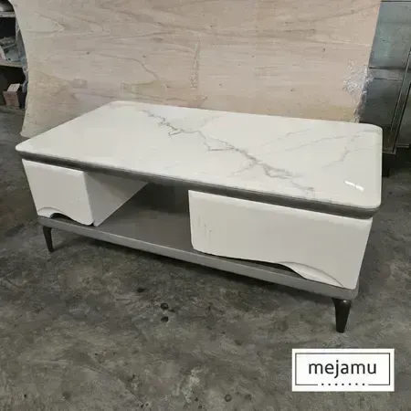 Meja Tamu Box Modern Marble Coffee Table Two Drawer Sofa Table - S102-130