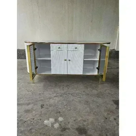 Bufet Pendek Meja Tamu Bufet Konsul Minimalist White Marble Console Goldline - M002