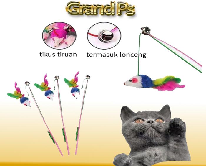 Mainan kucing interaktif Pancingan Bentuk Tikus dengan Bulu