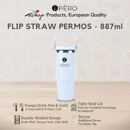 Pero Flip Straw Tumbler Permos 30oz 900ML with Handle / Botol Minum Tumbler Vakum Anti Panas dan Dingin 900ML